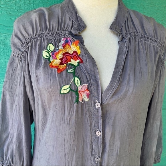 JOHNNY WAS BUTTON DOWN DRESS TUNIC TOP BLUE GRAY SIZE SMALL - Picture 8 of 13